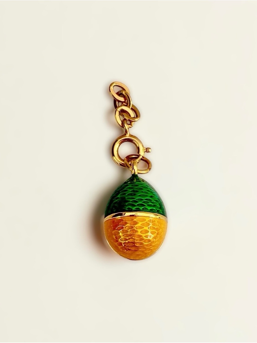 Joan Rivers Fabergé Egg Style Green Blue Orange Enamel Charm Pendant w/Extender